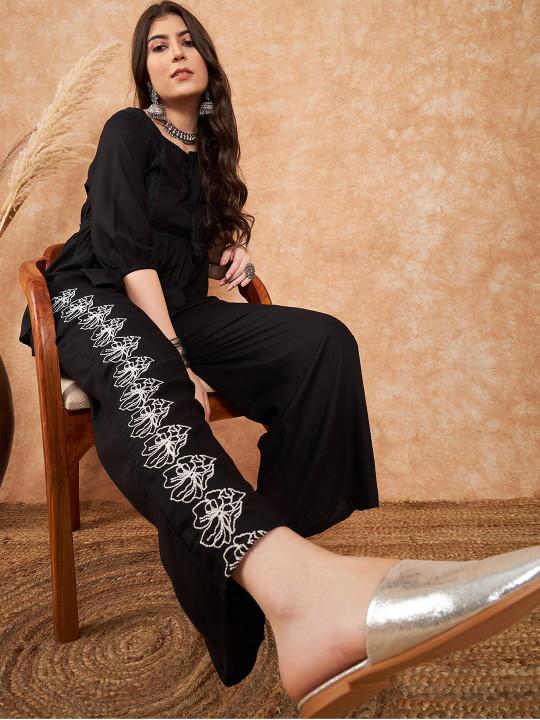 Embroidered Top With Palazzo Co-Ords
