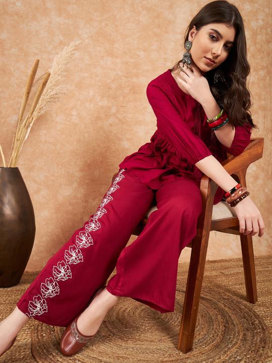 Embroidered Top With Palazzo Co-Ords