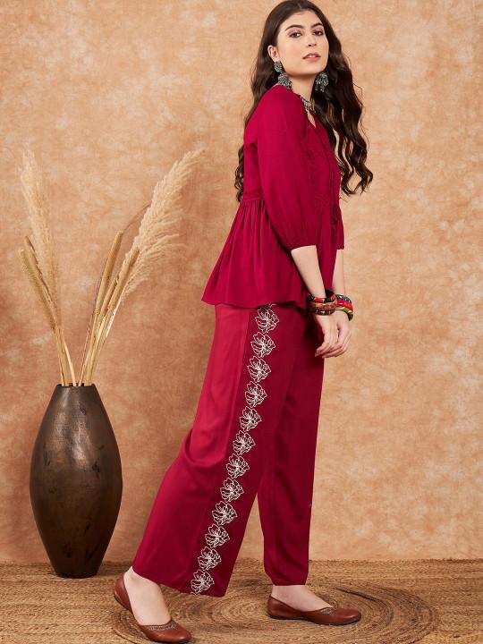Embroidered Top With Palazzo Co-Ords