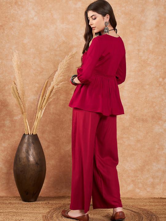 Embroidered Top With Palazzo Co-Ords