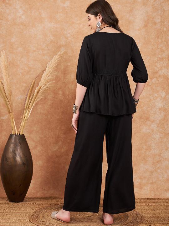 Embroidered Top With Palazzo Co-Ords