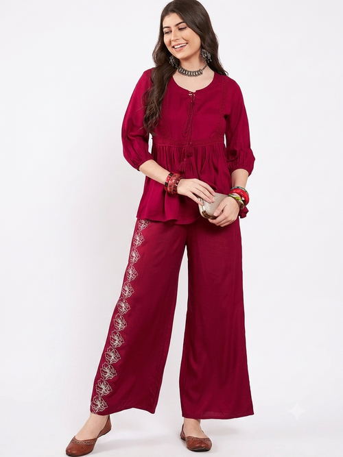 Embroidered Top With Palazzo Co-Ords