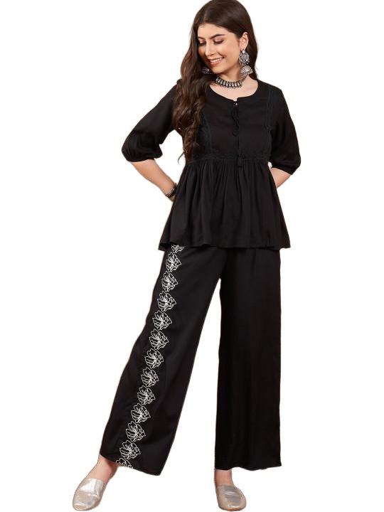 Embroidered Top With Palazzo Co-Ords