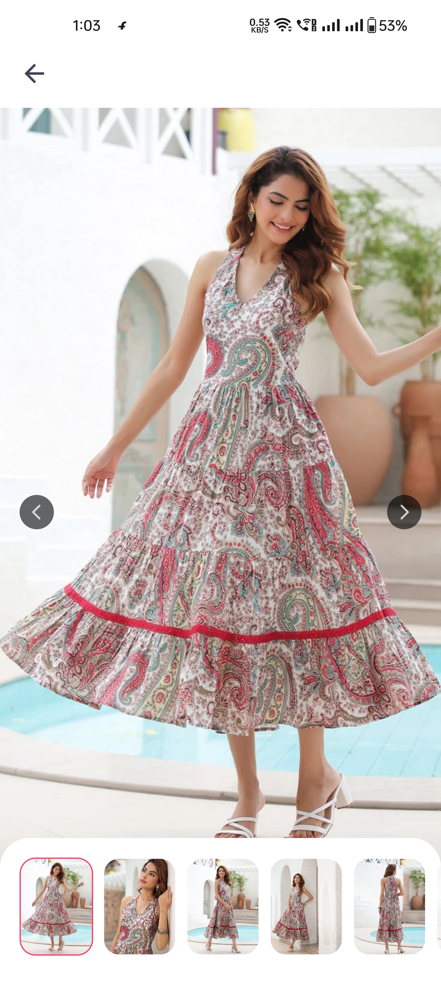 White Paisley Printed Pure Cotton Tiered Fit & Flare Midi Ethnic Dress